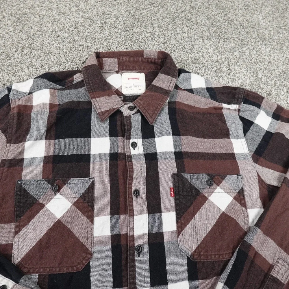 Levis Shirt Mens L Red Flannel Long‎ Sleeve Button Up Outdoor Work Wear Preppy